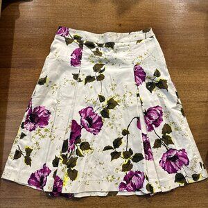 Banana Republic Floral A-Line Pleated Skirt Ivory Pink 🌸